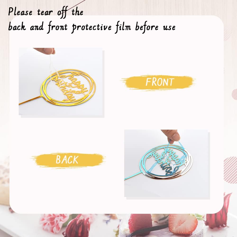 BEISHIDA-Cake Topper Gold 27 Pack Cupcake Topper with Mini Balls, Happy Birthday Acrylic Toppers Insert Pick DIY for Cake Decorations Anniversary Wedding Baby Shower Party (Gold/White)