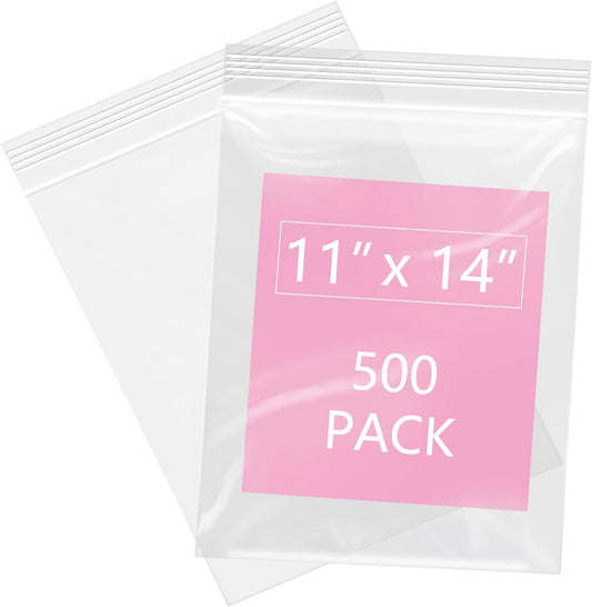 iMailer - 500 Pcs- 11" x 14" Reclosable Plastic Zip Poly Bags- Clear Zip Bag for Prints, Photos, Documents, Clothing, T-Shirt