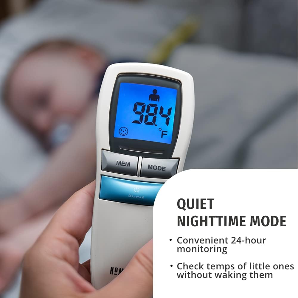 HoMedics No-Touch Infrared Thermometer, Reliable and Accurate Body Temperature Readings, Ultra-Fast Results, Digital Display for Fahrenheit or Celsius, Quiet Nighttime Mode and High-Fever Alarm