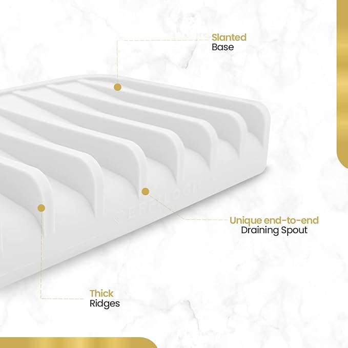 Effilogic Silicone Sponge Holder – Self-Draining Kitchen Sink Organizer, Quick Dry Mat and Counter Protector – Dishwashing Accessories for Sponges, Brushes, and Soap - Medium White