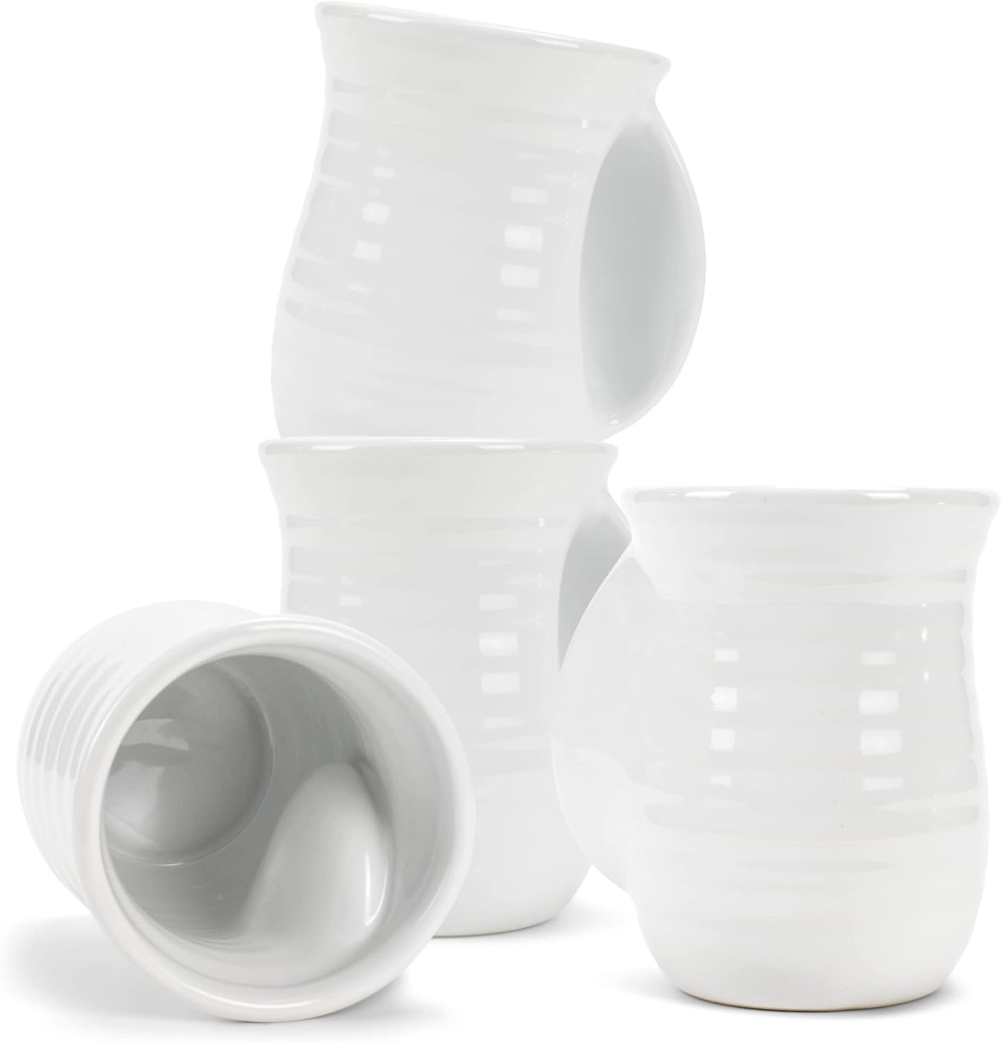 Elanze Designs Ribbed 14 ounce Ceramic Stoneware Handwarmer Mugs Set of 4, White