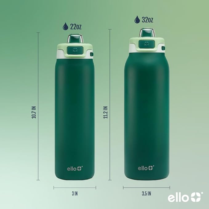 Ello Pop & Fill Stainless Steel Water Bottle with Quick Fill Technology, Double Walled Vacuum Insulated Metal, Leak Proof Locking Lid, Sip & Chug, BPA Free, Holiday Gift for Him Her, 22oz, 32oz, 40oz