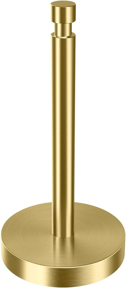 Paper Towel Holder Countertop, Paper Towel Holder with Weighted Base Non Slip, Standing Paper Towel Roll Holder for Kitchen Bathroom, Easy One-Handed Operation, Stainles Steel (Gold)