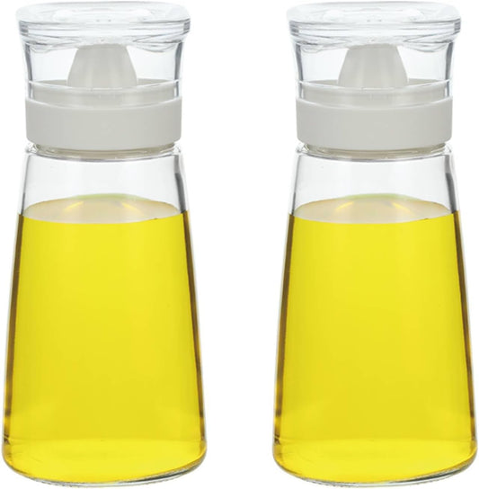 Glass Olive Oil and Vinegar Dispenser Bottles Set for Kitchen Cooking with Silicone Dual Pouring Spout, Soy Sauce Dispenser with Dust-proof Lid - Set of 2 (White, 8 oz)