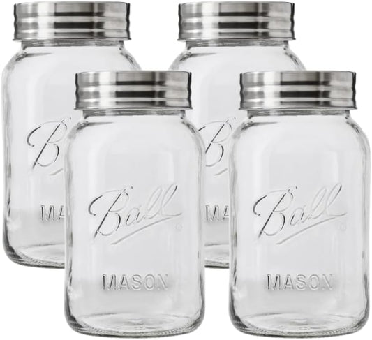 Ball Regular Mouth Glass Mason Jars with Lids and Bands, Used for Canning (Quart, 32 Ounce (Pack of 4))