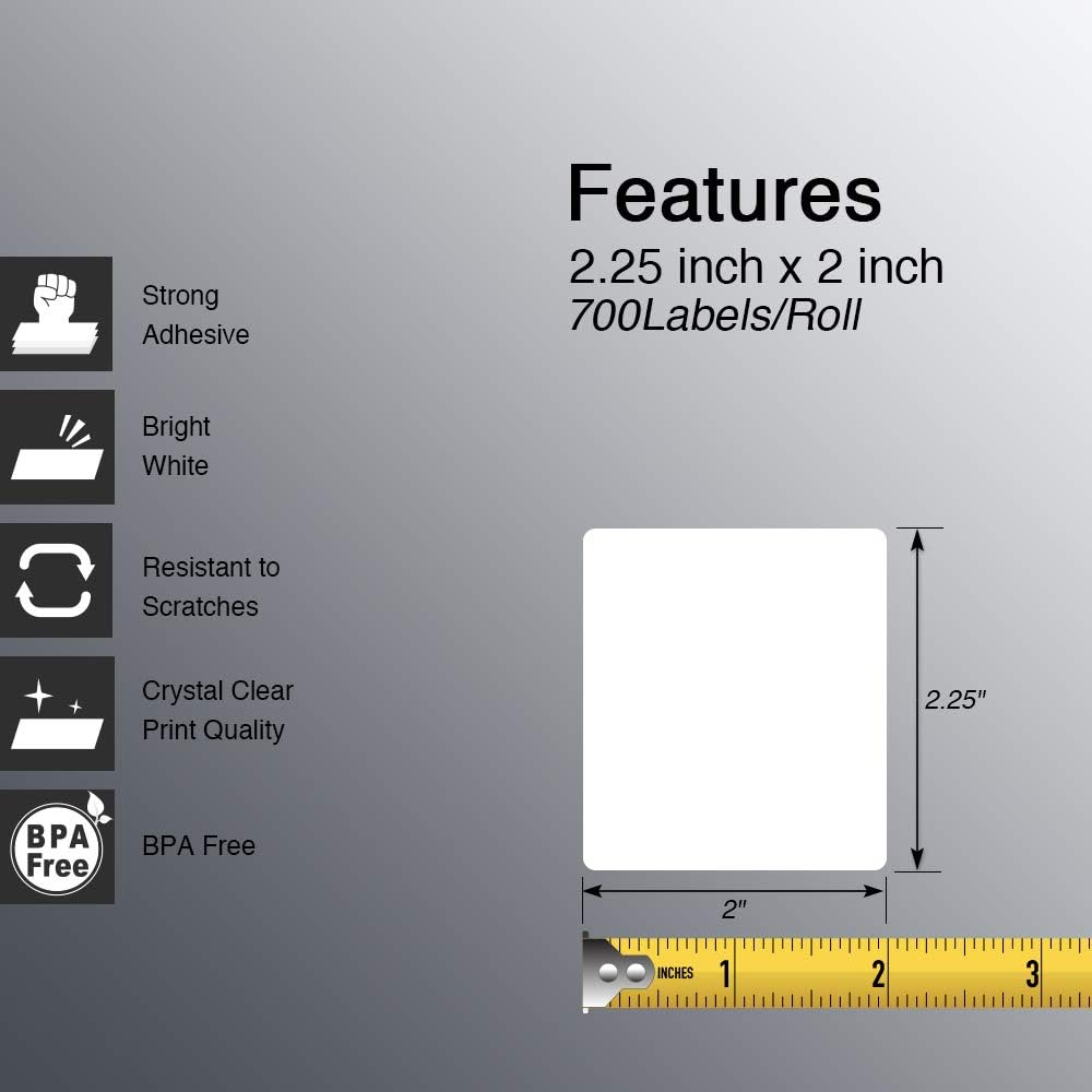 BETCKEY - 2.25" x 2" (57 mm x 51 mm) UPC Barcode & Address Labels Compatible with Zebra & Rollo Label Printer,Premium Adhesive & Perforated [1 Rolls, 700 Labels]