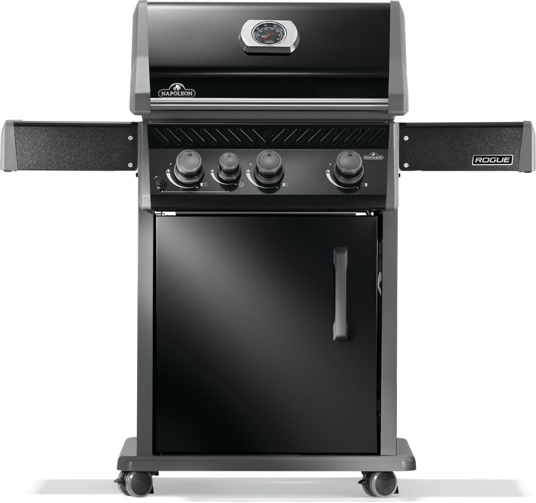 Napoleon Rogue 425 Propane Gas Grill with Range Side Burner, Black, 3 Stainless Steel Main Burners, Durable Grilling Power