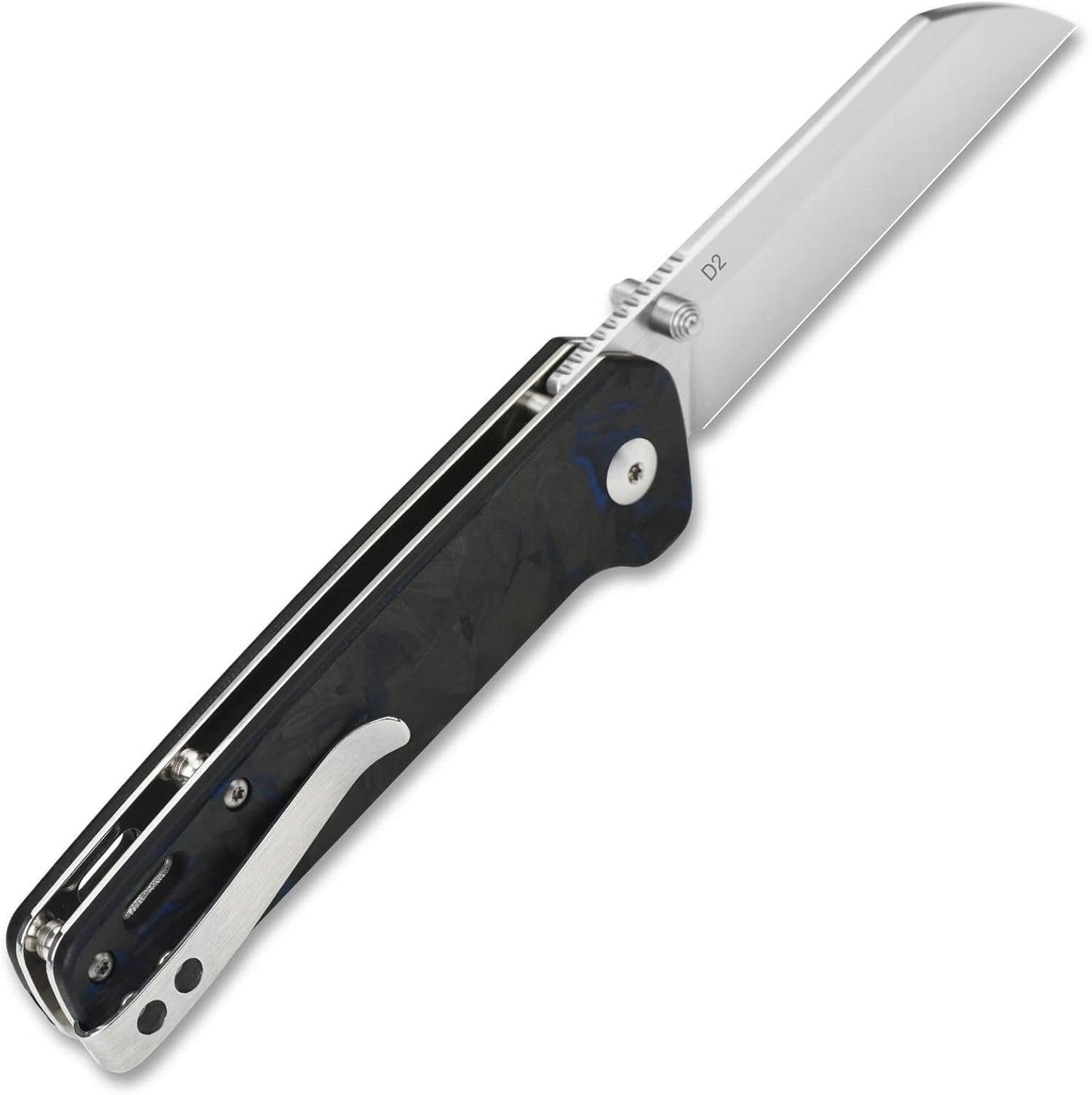 QSP Penguin Folding Pocket Knife – Rugged D2 Blade EDC Knife – Premium Micarta Handle – Smooth One-Hand Open – Deep Carry Clip – Left/Right-Handed Friendly (Blue Shredded Overlay Black)