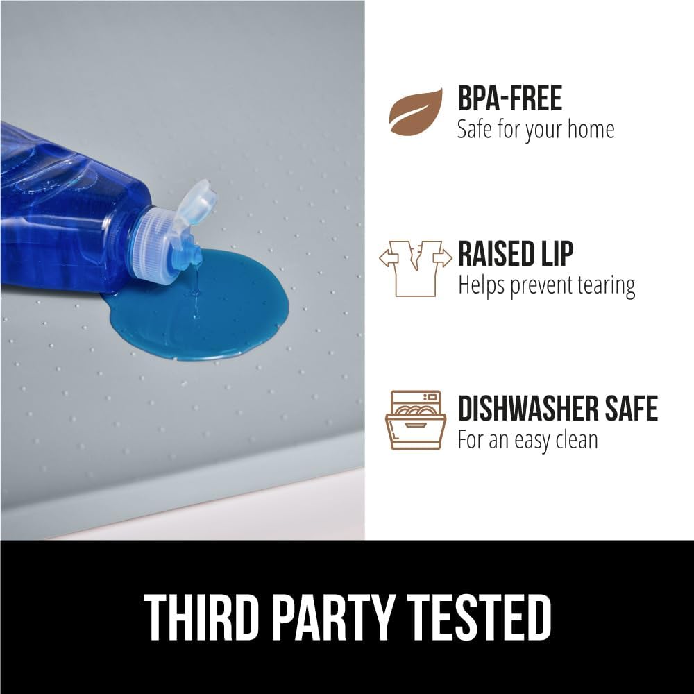 GORILLA GRIP Waterproof Silicone Under Sink Mat with Raised Lip for Kitchen and Bathroom, Cabinet Shelf Liner Stay in Place Mats Dishwasher Safe Drawer Liner, Organizer Tray, 19 x 22 in, Light Grey