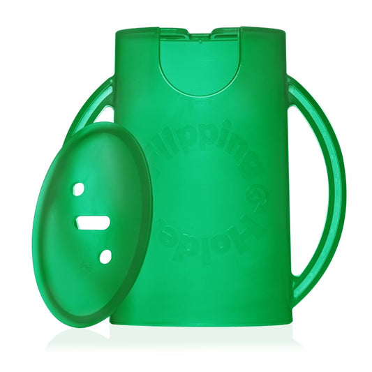 Original Squeeze Proof Flipping Holder with Open Bottom for Food Pouches & Juice Boxes - Multipurpose - Prevent Messes & Support Self-Feeding - Easy Grasping Handles - Made in USA