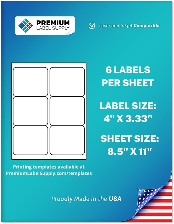 Premium Label Supply White Sticker FBA Labels – 4" x 3.33" – Laser/Inkjet Compatible – (6 per Sheet), 25 Sheets - 150 Total Adhesive Labels