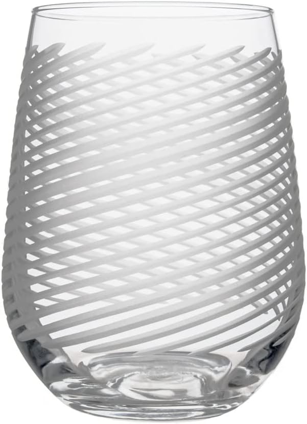 Rolf Glass Cyclone Stemless Wine Tumbler | 17 Ounce Set of 4 | Proudly Made in the USA | Large Engraved Wine Glasses | Lead-Free Glass