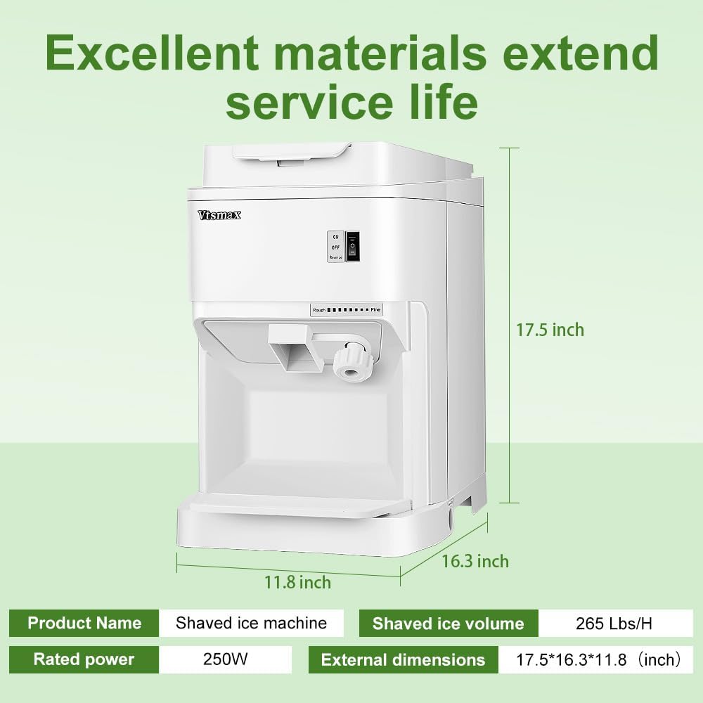 Electric Snow Cone Machine, 250W Shaved Ice Machine, Thickness Adjustable Ice Shaving Machine 265LBs/hr Rotate Speed & Strong Power for Home and Parties Events Snack Bar(2.6Qt)