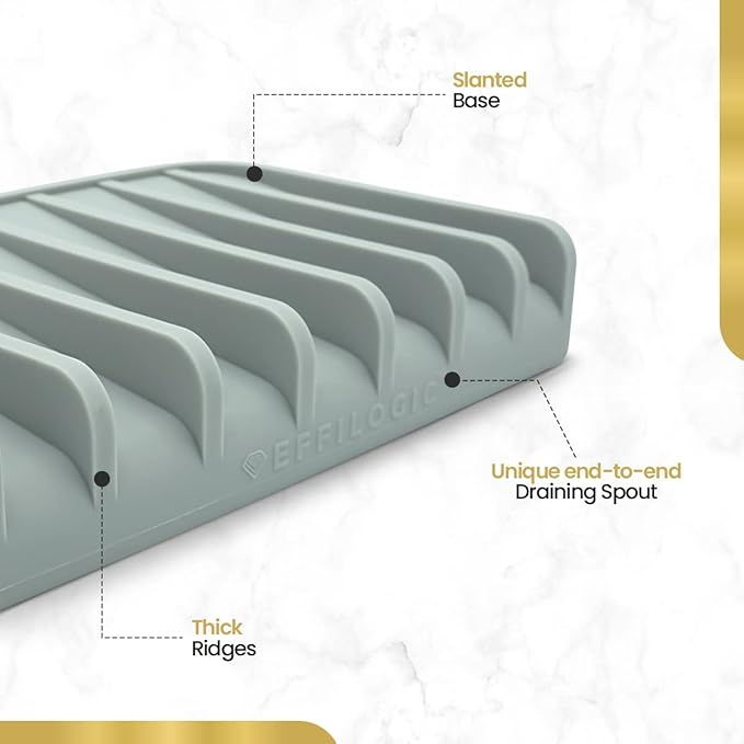 Effilogic Silicone Sponge Holder – Self-Draining Kitchen Sink Organizer, Quick Dry Mat and Counter Protector – Dishwashing Accessories for Sponges, Brushes, and Soap - Medium Grey