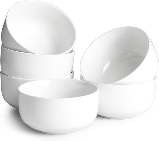 DOWAN 22 OZ Ceramic Cereal Bowls - 5.25" White Soup Bowls Set of 6 for Kitchen, Bouillon Cups for Cereal, Soup, Oatmeal, Rice, Dishwasher & Microwave Safe