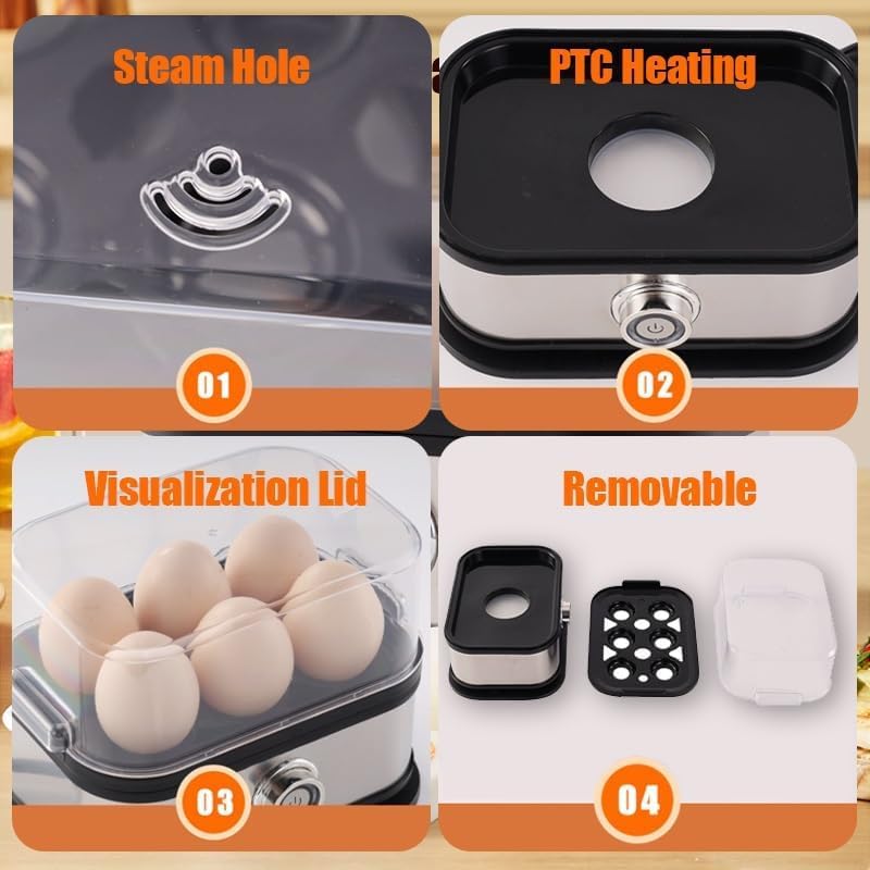 Sunny Side Master Egg Cooker, 2025 New Rapid Egg Cooker 6 Egg Capacity, Soft, Medium, Hard Boiled, Poacher, Stainless Steel Electric Eggs Cooker With Auto Shut-Off, BPA Free (2PCS)