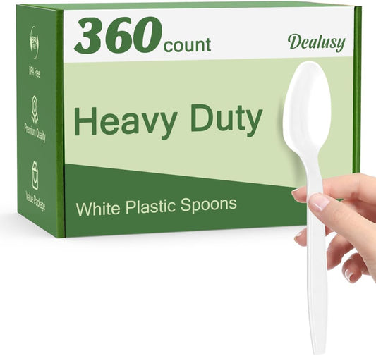 360 Count White Plastic Spoons Disposable, BPA-Free, Heat Resistant, Solid and Durable Disposable Spoons Heavy Duty Bulk, Premium Spoons plastic disposable for Party Supply
