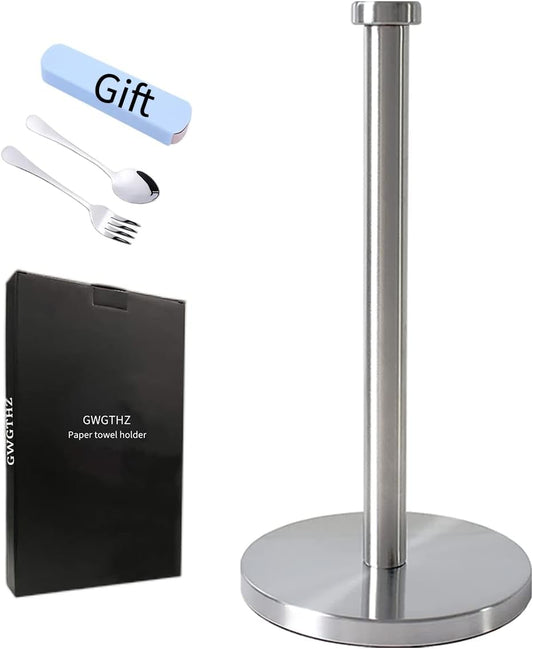 Silver Paper Towel Holder, Stainless Steel Countertop with Weighted Base