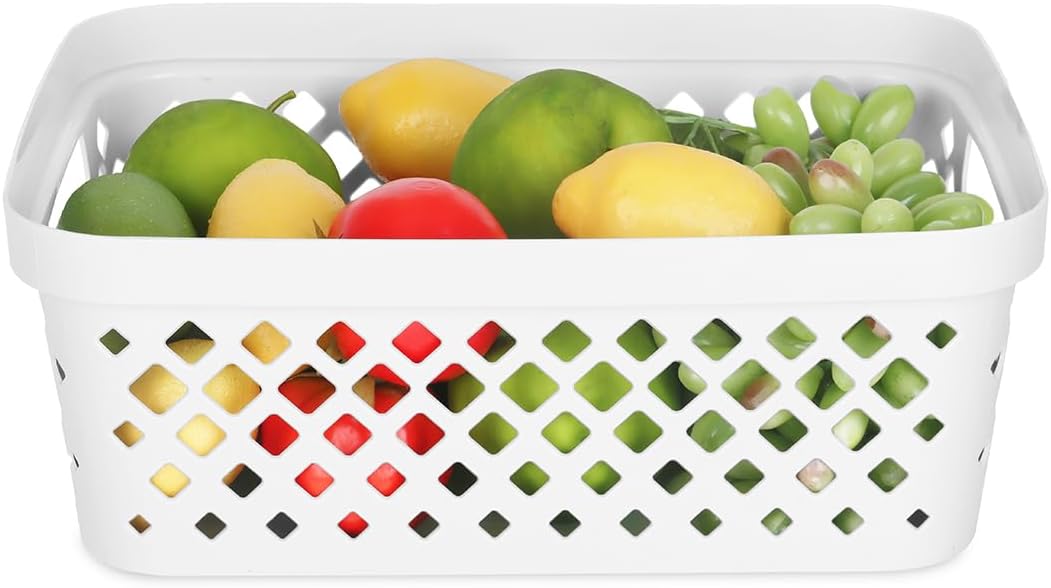 Glad Plastic Storage Basket Set, Value Pack of 6 | Open Storage Bins for Shelves, Bathroom, Pantry, Closet | Nesting Organizer Boxes with Handles, 2 Gallon, White