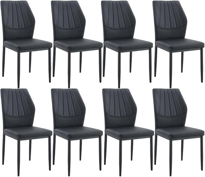 Black Dining Chairs Set of 8, Modern PU Leather Kitchen Chairs with Soft Cushion and Black Metal Legs, Waterproof and Easy to Clean, Armless Dining Chairs for Dining Room,Kitchen,Apartment