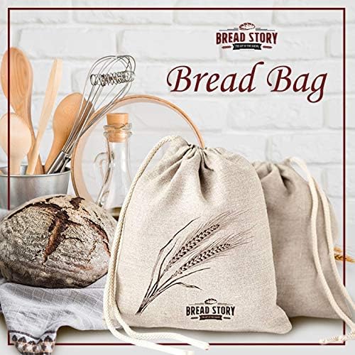 Linen Bread Bags - 2-Pack 11 x 15 inch Ideal for Homemade Bread, Unbleached, Reusable Food Storage