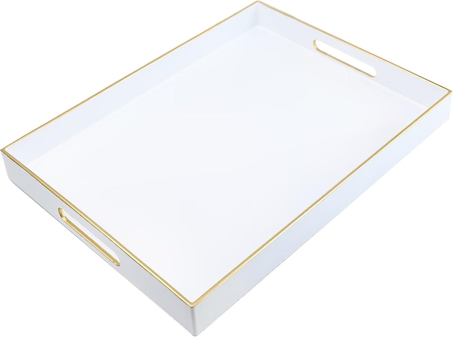 Spsyrine White Plastic Serving Tray for Ottoman, Coffee Table, Rectangle Decorative Tray for Entertaining, Outdoor, Living Room, Home Decor