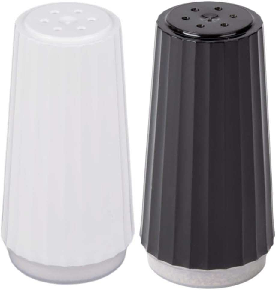 Disposable Salt and Pepper Shakers by Global Basics - Plastic Shaker Sets for Parties, Restaurants, Picnics, Cookouts - Prefilled Salt and Pepper Shakers with 4oz. Salt, 1.5oz. Pepper - 24-Pack