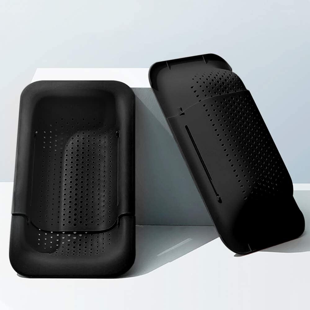 Collapsible Sink Colanders and Strainers Basket Extendable Plastic Fruit Vegetable Strainer Drainer Basket for Kitchen (Length 13.6 inch-18.7 inch) (Black) 6 * 10