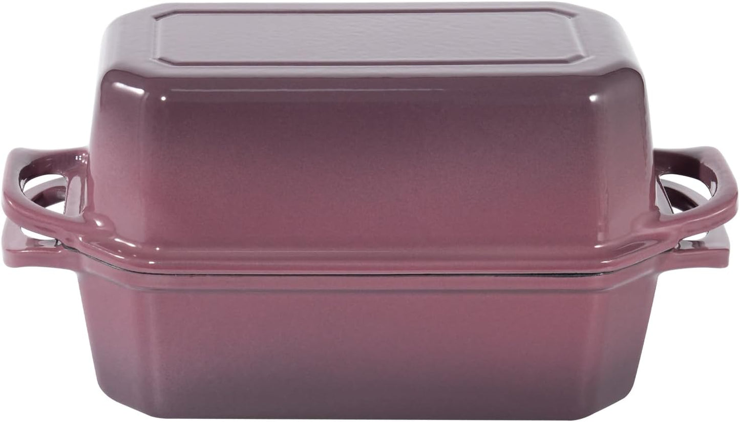 Bread Pan Cast Iron Loaf Pan with Lid Bread Loaf Pan 9x5 Inch Loaf Pan Enameled Cast Iron Sourdough Loaf Pan, Magenta