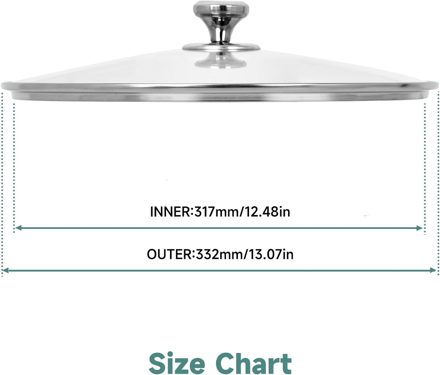 12 In Glass Lid for Frying Pan, Tempered Replacement Cover Compatible with All 12 inches Cookware for Skillets, Round Cast Iron, Cast Aluminium, Stainless Steel Pans &Pots