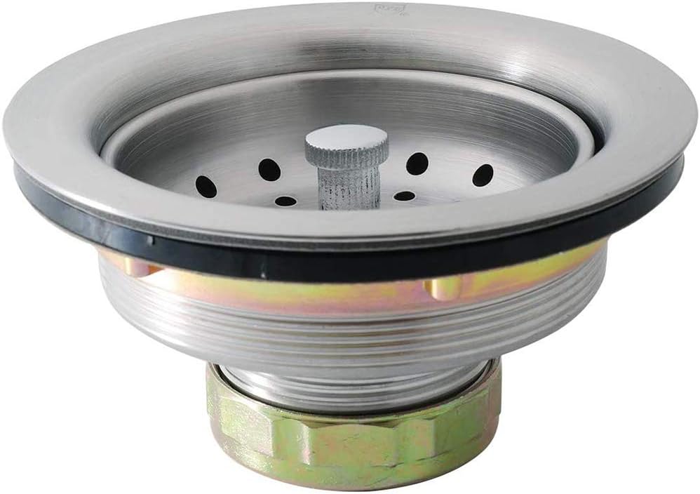 KONE 3-1/2 Inch Kitchen Sink Drain Assembly with Strainer Basket/Drain Stopper, All Stainless Steel Sink Drain Kit Durable and Rustproof