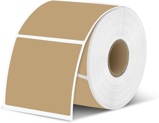 iEager Brown Square Thermal Label Stickers, 2"x2" Self-Adhesive Square Direct Thermal Labels with Perforation Line, 500 Sheets/Roll
