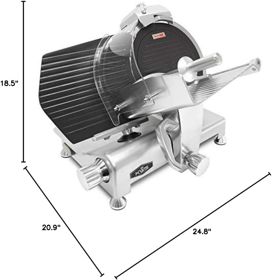 KWS MS-12ET Metal Collection Commercial 420W Electric Meat Slicer 12-Inch with Non-sticky Teflon Blade & Extended Back Space, Frozen Meat/Cheese/Food Slicer Low Noises [ ETL, NSF Certified ]