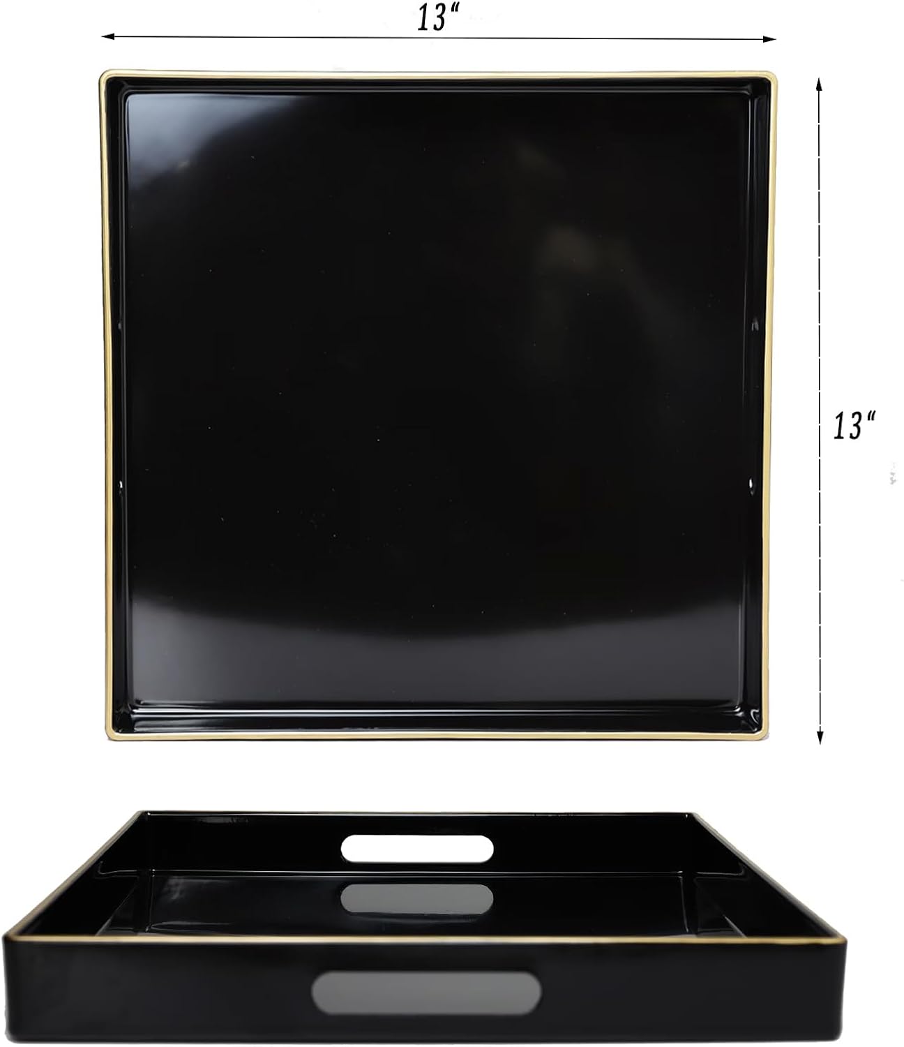 Spsyrine Black Decorative Tray for Living Room, Square Modern Plastic Coffee Serving Table Tray for Ottoman Bathroom Kitchen, 13"*13"