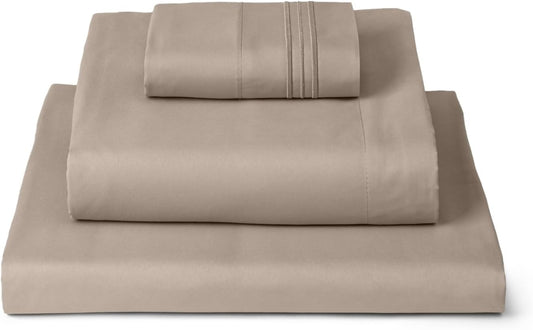 Mellanni Twin Sheets Set - 3 PC Iconic Collection Bedding - Hotel Luxury, Extra Soft, Cooling Bed Sheets - Wrinkle, Fade, Stain Resistant (Twin, Tan)
