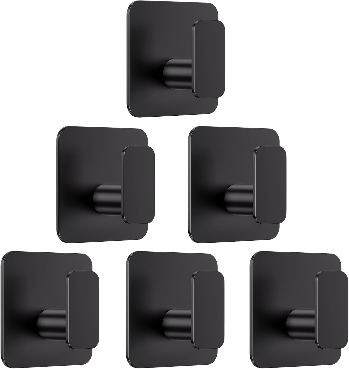 Black Hooks for Hanging Heavy Duty, Adhesive Hooks for Shower, Bathroom, Kitchen, Robe, Towel, Coat, Waterproof & Rustproof Hook for Walls No Damage, Stainless Steel Sticky Hook - 6 Pack