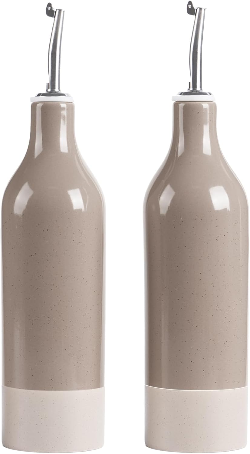 famiware Milkyway 16oz Ceramic Olive Oil Dispenser Bottle, Olive Oil and Vinegar Dispenser Bottle Set of 2 with Stainless Steel Pourers, Suitable for Storage Vinegar, Liquids, Dark Gray