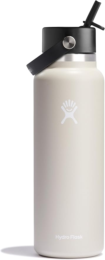 Hydro Flask Water Bottle - Insulated Stainless Steel - Wide Straw Lid, Non Spill, Leakproof in 40 Oz Oat Tan