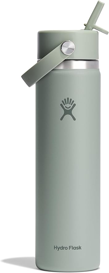 Hydro Flask Water Bottle - Insulated Stainless Steel - Wide Mouth Flex Straw Lid, Non Spill, Leakproof and Refillable in 24 Oz Tonal Agave