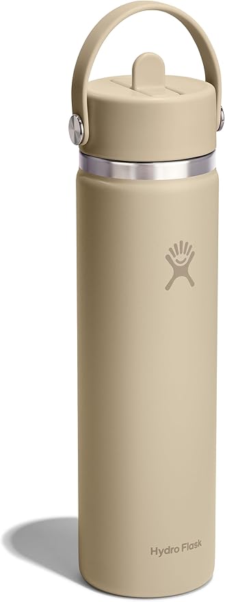 Hydro Flask Water Bottle - Insulated Stainless Steel - Wide Mouth Flex Straw Lid, Non Spill, Leakproof and Refillable in 24 Oz Tonal Oat