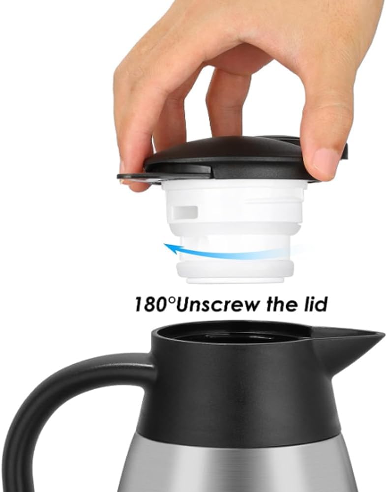 70 Oz Insulated Thermal Coffee Carafe Stainless Steel Double Walled Vacuum Coffee Thermos, Hot Water, Tea, Hot Beverage Dispenser, Keep 24 Hour Heat Retention/12 Hour Cold Retention (Sliver, 2L)