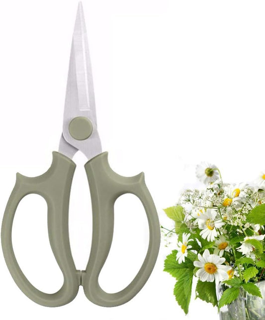 Leize Flower Scissors, Premium Thickened Stainless Steel Floral Shears, Strong Pruner for Flowers, Branches and Leaves (Grey Green Slender)