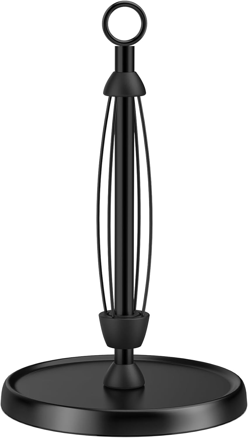 HZE Paper Towel Holder Countertop, One-Handed Tear, Stainless Steel, Weighted Base, Ring Paper Towel Holder Stand with Ratchet System for Kitchen Farmhouse Essentials Decor Accessories (Matte Black)