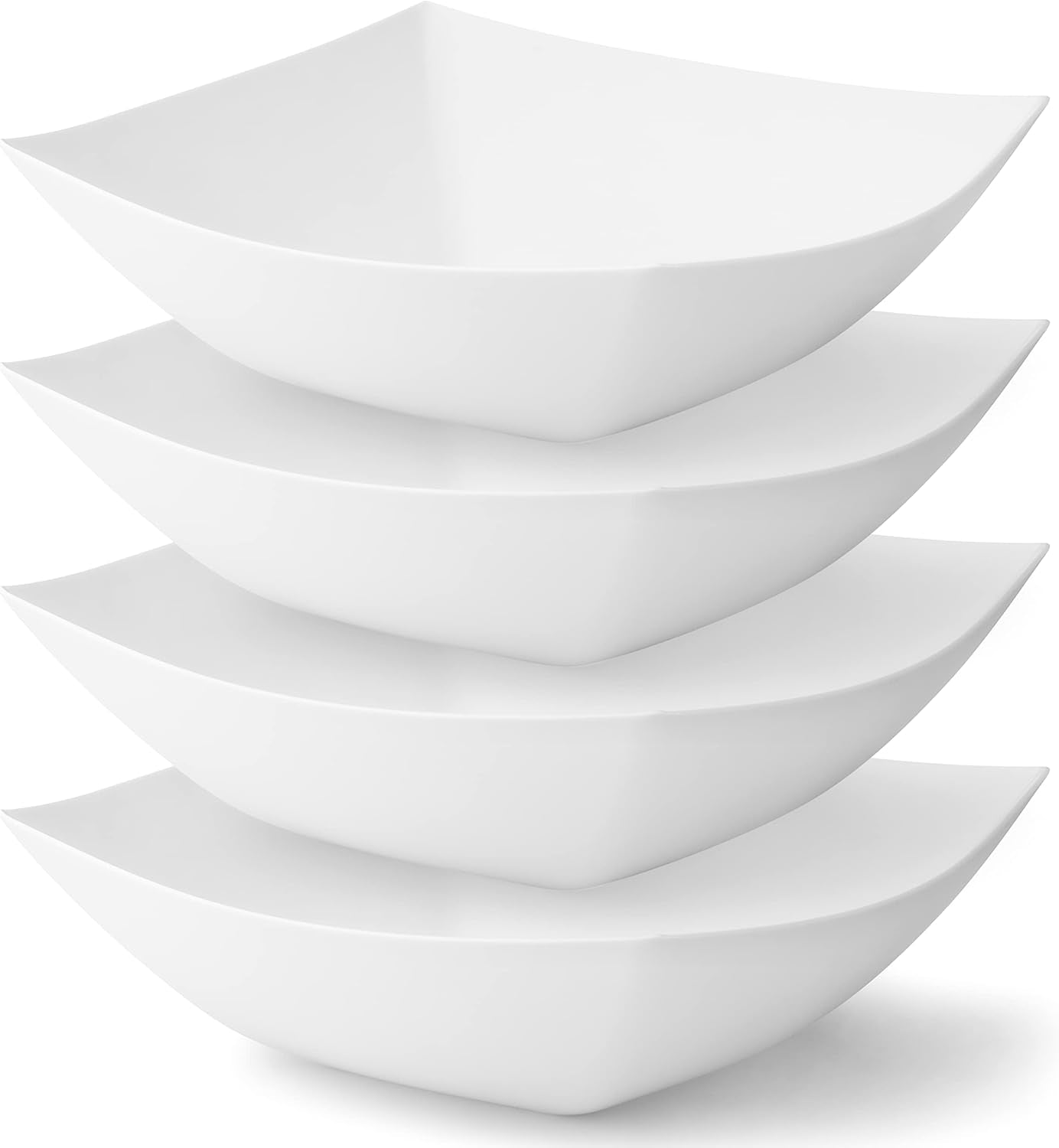 Posh Setting - White Plastic Serving Bowls for Party (32oz - 4 Pack) Square Bowls, Disposable Chip Bowls, Candy Bowls for Party Table, Salad & Fruit Bowls for Party, Candy Containers for Candy Buffet