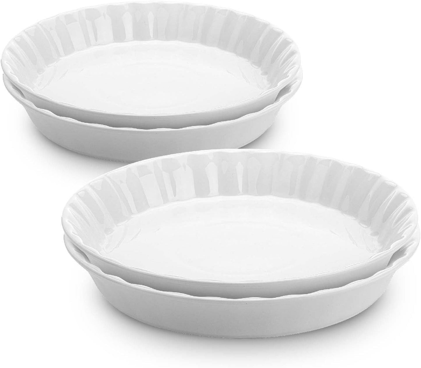 BTAT- Ceramic Pie Dish, 4 Pcs, 10.5" and 9.5", White Pie Pans for Baking, Deep Dish Pie Plate, Deep Dish Pie Pan, Deep Pie Dish for Baking, Pie Plates for Baking, Deep Pie Dish, Pie Baking Dish