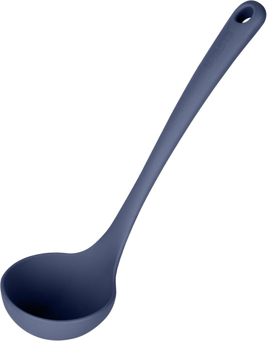 2.6oz Small Silicone Soup Ladle: U-Taste 600ºF Heat Resistant Non-Stick Kitchen Deep Serving Spoon, Soft Cooking Utensil with Non-Slip Solid Handle for Mixing Sauce Stew Gravy (11in, Midnight Blue)