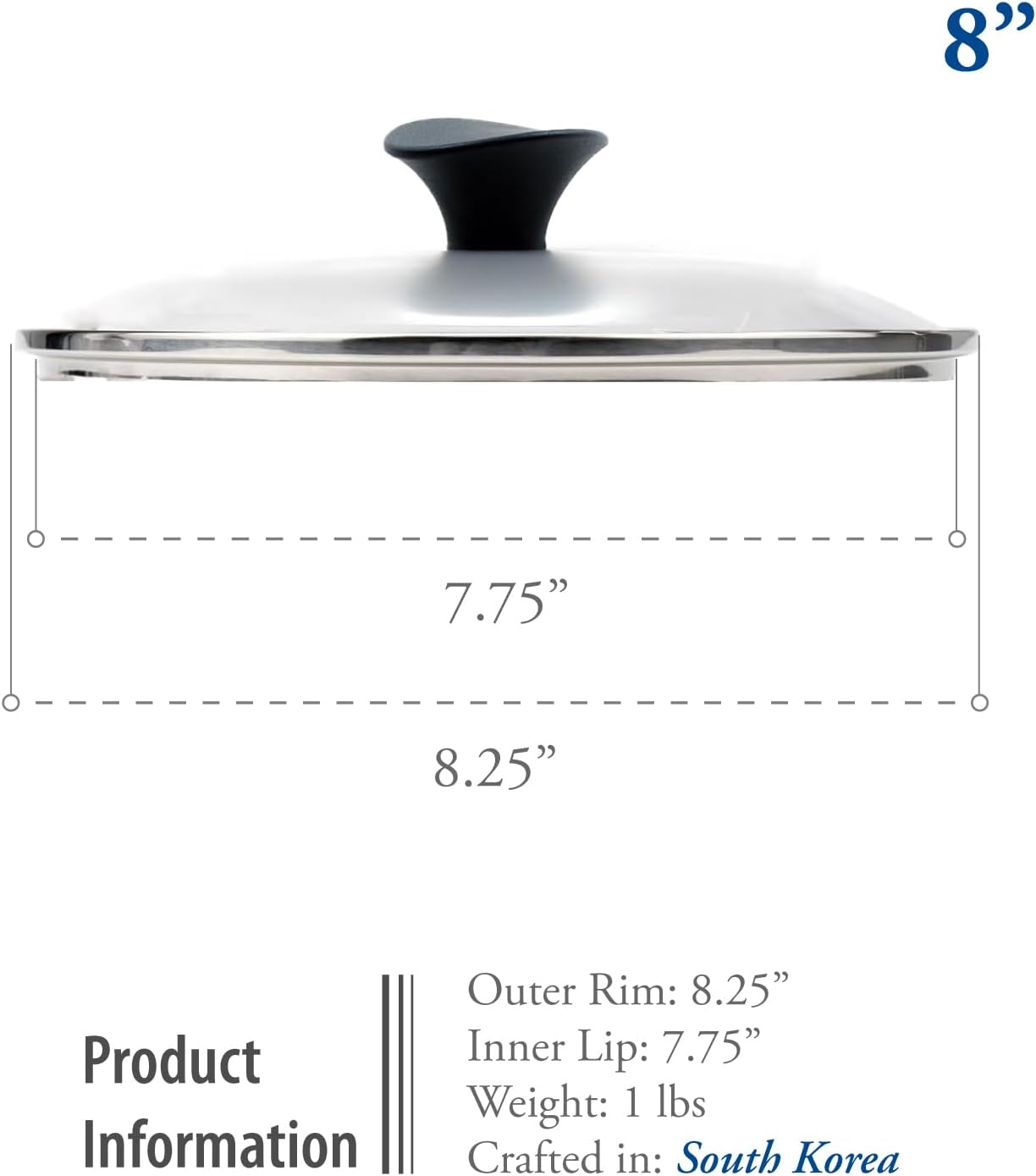 TECHEF 8 Inch Tempered Glass Lid – Fits 8” Frying Pans and Pots – Steam Vent, Stainless Steel Rim – Oven & Dishwasher Safe – Made in Korea