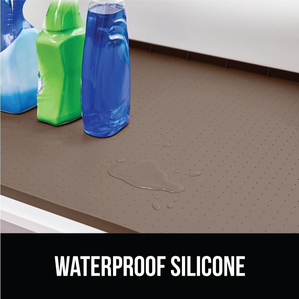 GORILLA GRIP Waterproof Silicone Under Sink Mat with Raised Lip for Kitchen and Bathroom, 46 x 22 in, Cabinet Shelf Liner Stay in Place Mats Dishwasher Safe Drawer Liner, Organizer Tray, Coffee