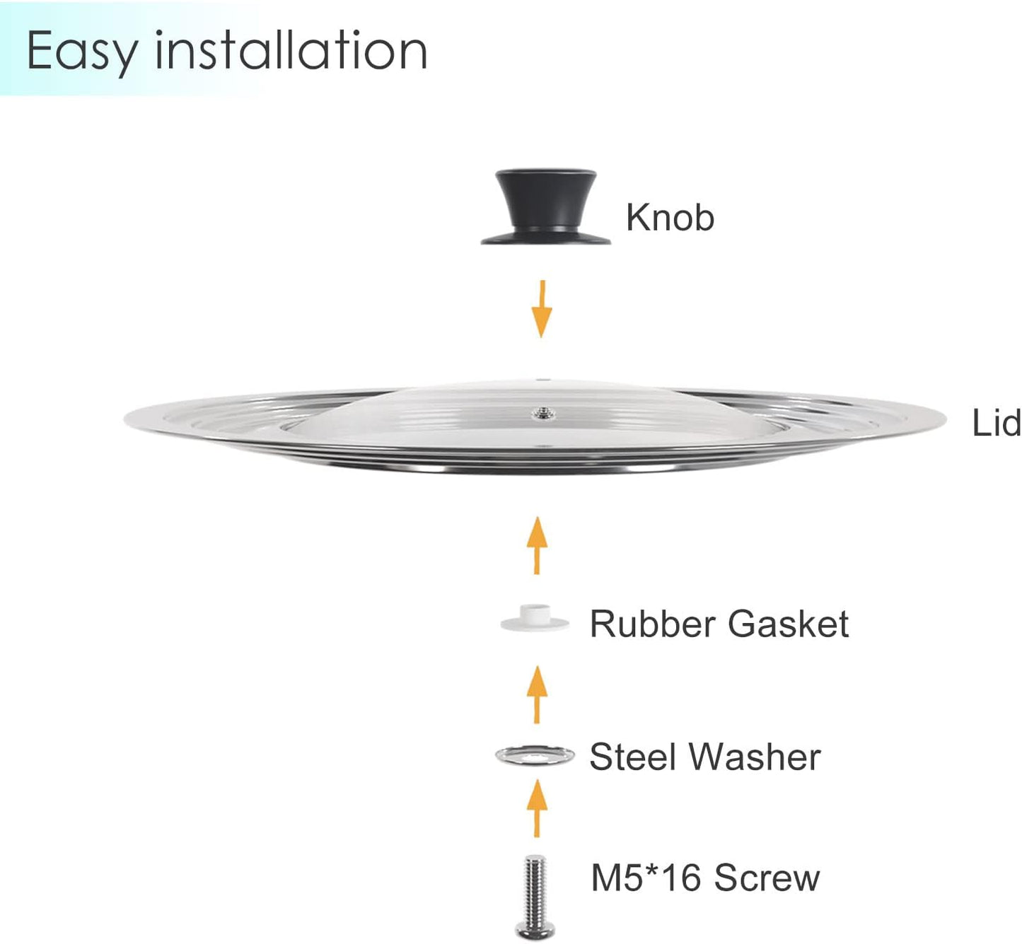 Universal Lid for Pots and Pans - One Size Fits All 8.25-12 Inch Pots Frying Pans Skillets Woks, Replacement Pot Lid with Upgraded Heavy Duty Heat Resistant Silicone Handle, Black