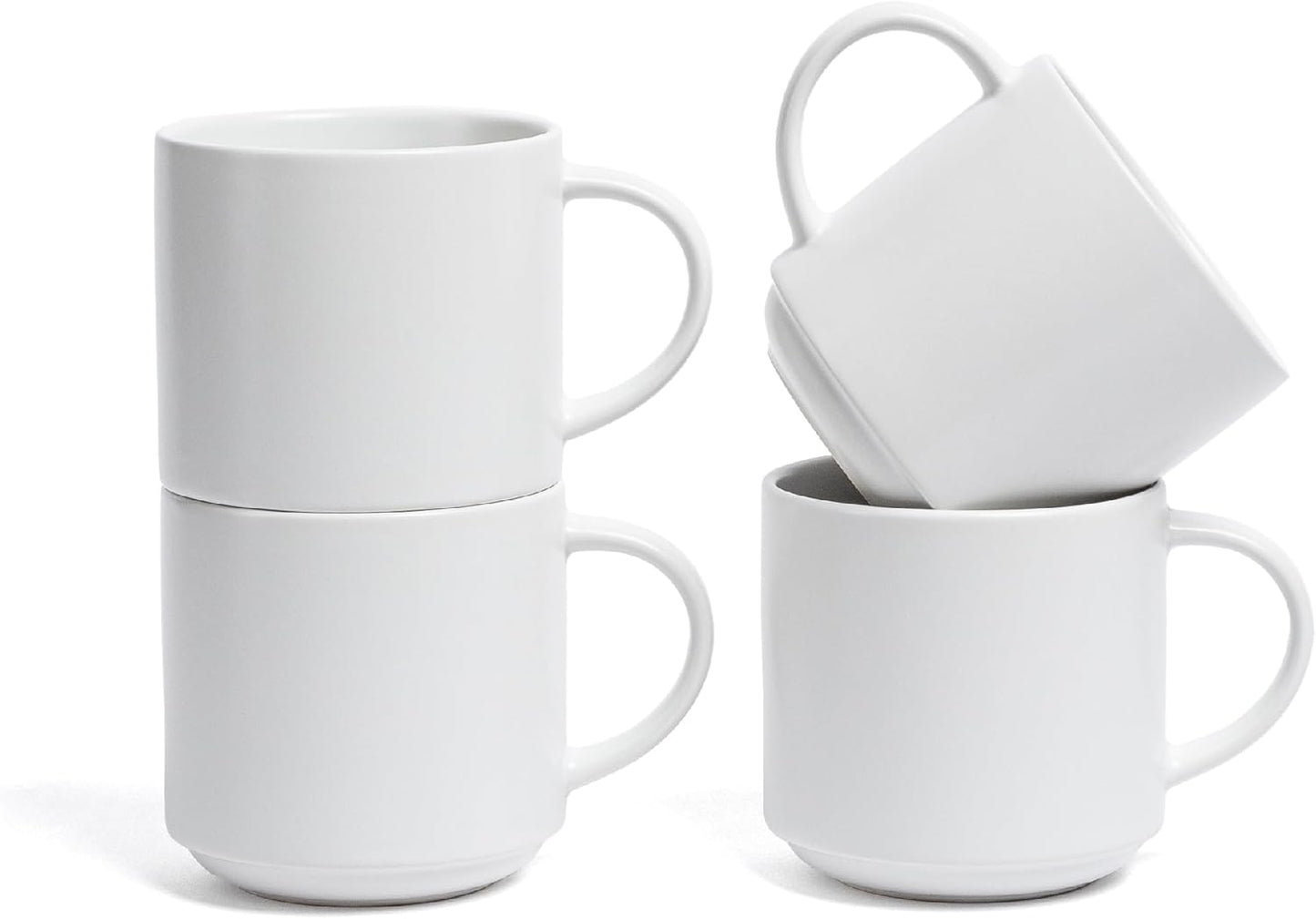 over&back Coffee Mugs Set of 4 – 14oz Ceramic Coffee Mug for Tea, Latte & More – Stackable Stoneware Coffee Cups with Semi-Matte White Finish – Durable & Stylish Drinkware